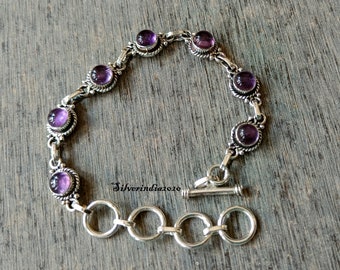 Amethyst 925 Sterling Silver Bracelet - Adjustable Gemstone Jewelry