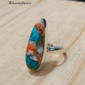 Handmade Oyster Turquoise Sterling Silver Ring: Gemstone Band Ring