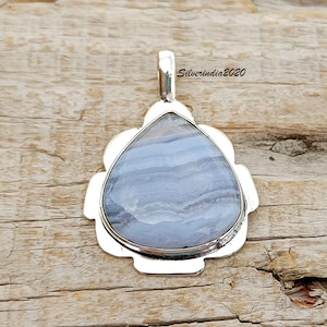 Blue Lace Agate Pendant, 925 Sterling Silver Pendant, Women Pendant, Pear Shape Gemstone Pendant, Gift For Her, Christmas Gift Necklace