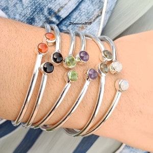 Multi Gemstone925 Sterling Silver Set of 6 Bangles, Handmade Adjustable Bangle, Beautiful Bangle Set For Women, Gift For Mom, Valentine Gift
