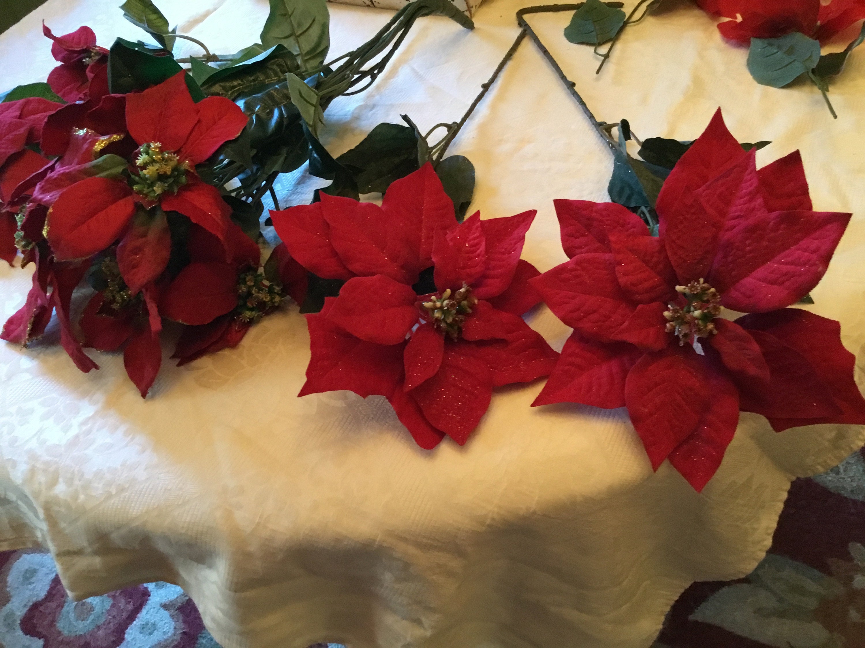 Silk Poinsettias Small and Large Sizes. Approx. 4 Dozen Plus, Single