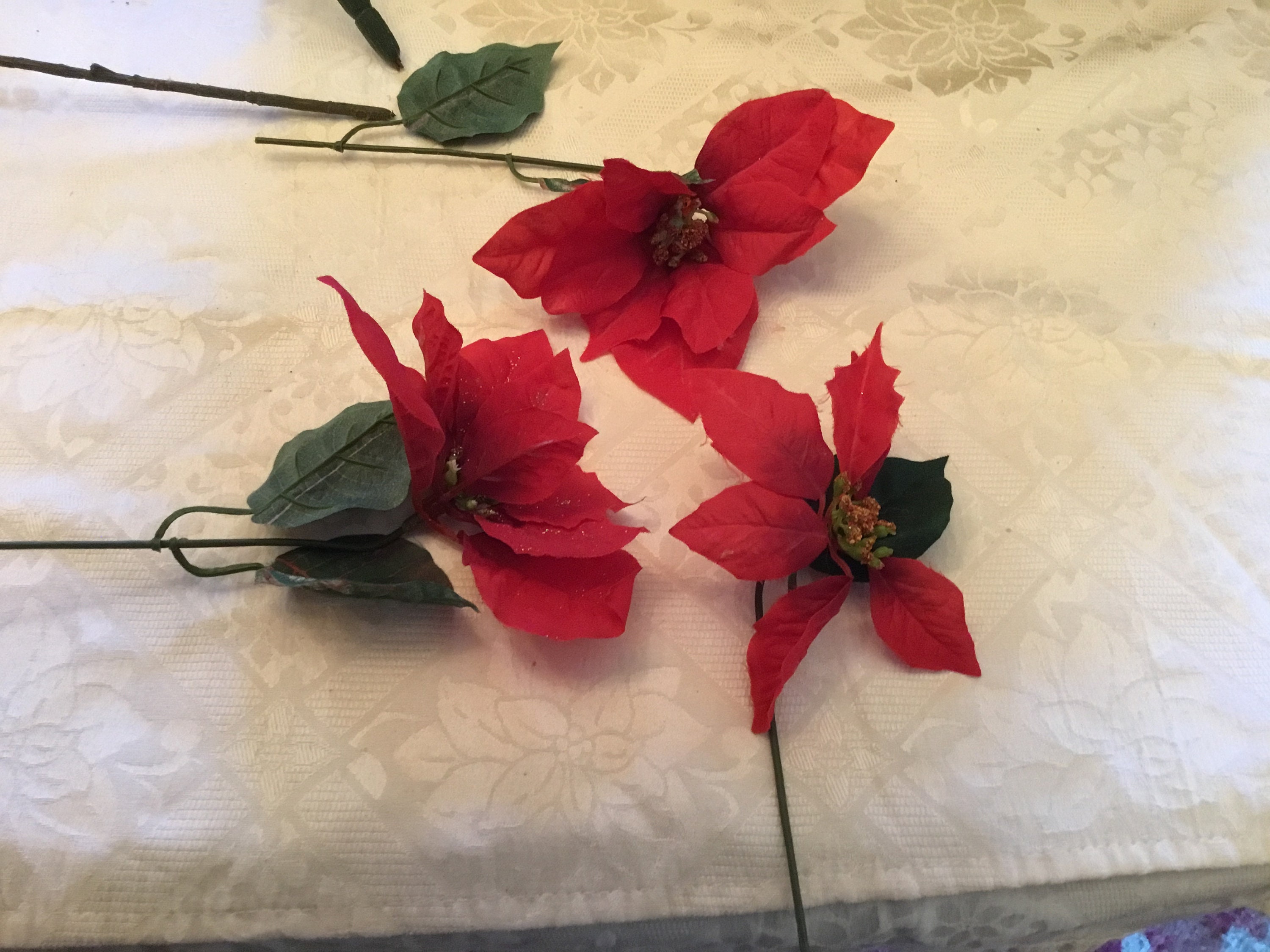 Silk Poinsettias Small and Large Sizes. Approx. 4 Dozen Plus, Single