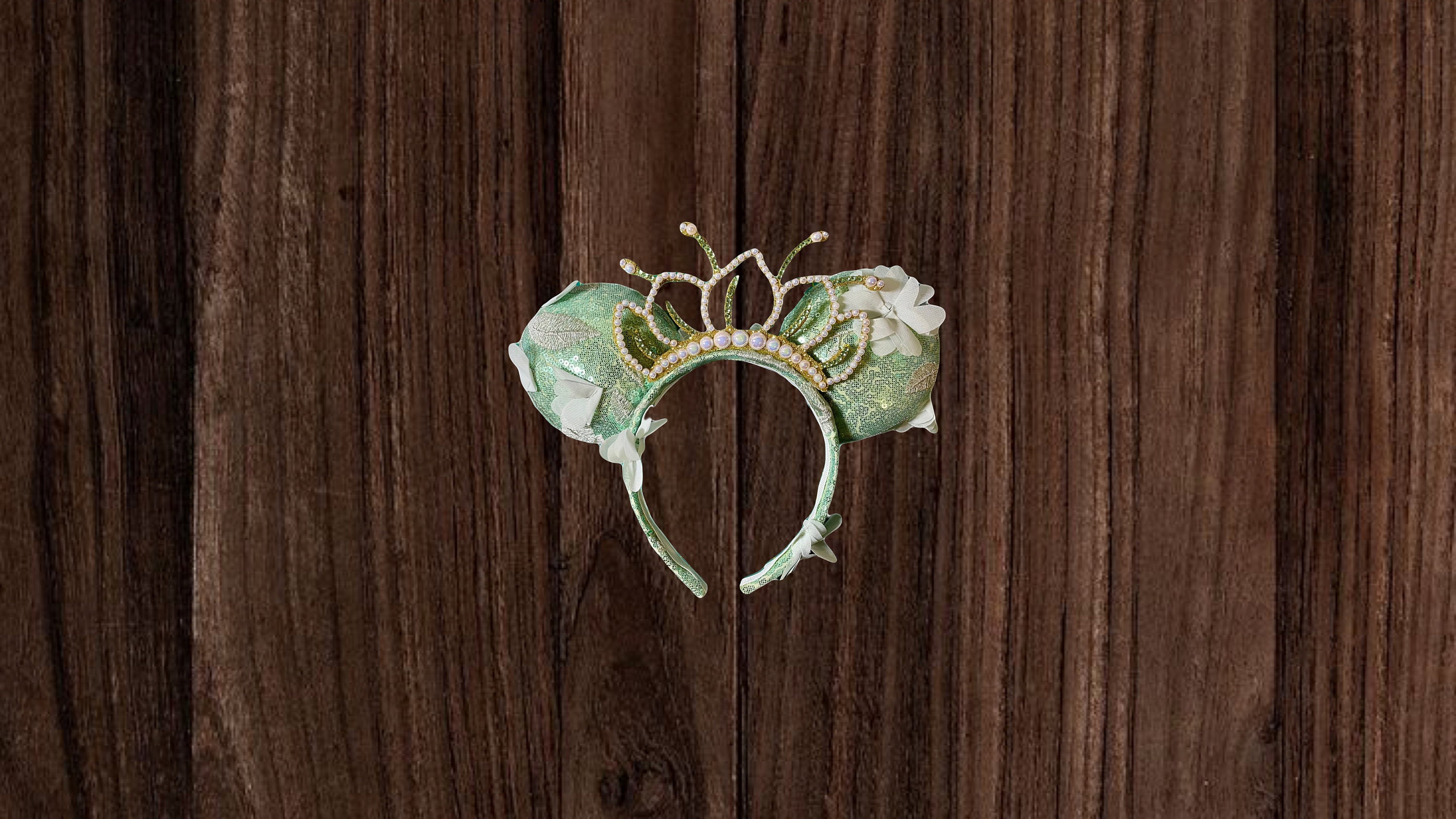 Floral Frog Princess Ears, Tiana Ears, Princess Tiana Ears, Tiana Tiara Ears, Mickey Ears, Floral Mickey Ears