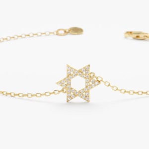 14k MINI Star of David Bracelet, Diamond Bracelet, Jewish Star, Dainty Chain, Bat Mitzvah Gift, Solid Gold, Rose, White, Yellow Gold, Bia