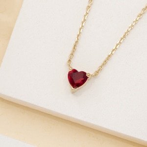 Natural Ruby Necklace, Heart Necklace, 14K Solid Gold and Ruby Necklace ...