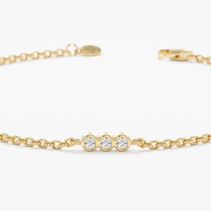 14k Gold Dainty Diamond Bracelet, Bezel Diamond Bracelet, Rose, White, Yellow, Solid Gold, Small Diamond Bezels, Bridesmaid Gift, Matilda