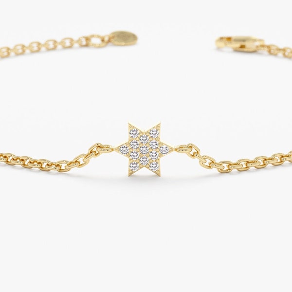 14k Gold Star Of David Bracelet, Dainty Diamond Bracelet, 14k Gold Bracelet, Judaism Bracelet,  Shield Of David, Protection Bracelet, Esther