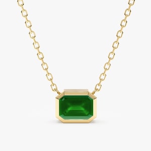 Natural Emerald Necklace, Solid Gold Emerald Necklace, 14k or 18k, Octagon Cut Emerald, Handmade in Bezel Setting, Beautiful Green, Luisa
