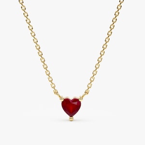 Natural Ruby Necklace, Heart Necklace, 14K Solid Gold and Ruby Necklace, Gift for Mom, Solid Gold Gemstone Necklace, Gift for Her, Corin