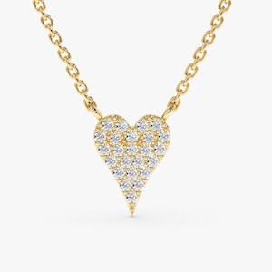 14k Diamond Heart Necklace, Small Diamond Necklace, Dainty Gold Necklace, Birthday Gift, Mini Heart Necklace, Rose Gold Necklace, Natalie