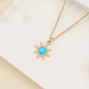 14k Gold Turquoise Necklace, Dainty Gold Necklace, Arizona Turquoise, Layering Necklace, Unique Design, Sleeping Beauty Turquoise, Winona