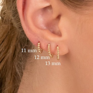 14k Gold Beaded Huggies, Solid Gold Mini Hoops, Small Plain Gold Huggie Earrings, Perfect for Everyday Wear,Sold in Pairs, Milani