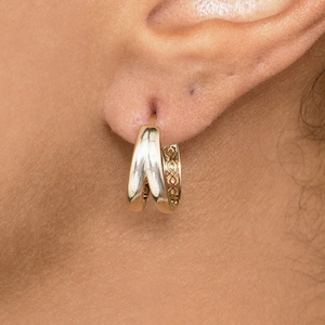 14k Solid Gold Hoops, Unique Solid Gold Hoop Earrings, 14k or 18k Rose White Yellow Gold Huggie Earrings, Chevron Handmade Earrings, Lori