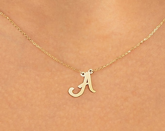 14K Solid Gold Initial Necklace, Personalized Necklace, Custom Gold Necklace, Small Gold Initial Charm, Dainty Gold Chain, Ivory