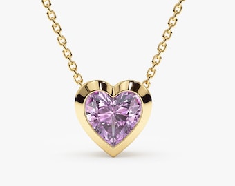 14k Gold Amethyst Necklace, Heart Necklace, Heart Shape Natural Gemstone, Solid Gold Necklace, Birthstone Necklace, Layering Necklace, Ashly