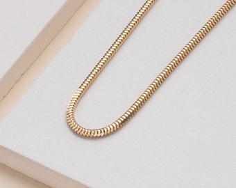 14K Round Snake Chain, Plain Solid Gold Chain, Layering Chain Necklace, Simple Gold Choker, Gold Chain for Charm, Textured Chain, Hot, Lace