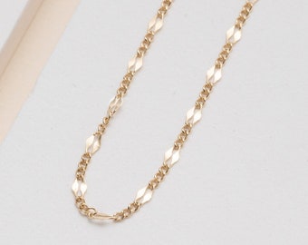 14k Solid Gold Chain Necklace, Dainty Chain Choker, Unique Curb Chain, Chain For Charm or Pendant, Real Gold, Layering Necklace, Gloria