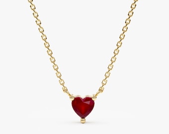 Natural Ruby Necklace, Heart Necklace, 14K Solid Gold and Ruby Necklace, Gift for Mom, Solid Gold Gemstone Necklace, Gift for Her, Corin