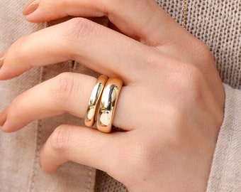 Solid Gold Unique Dome Ring, 4.5mm Wide, 3.3mm High, Chunky Ring, 14k Gold, Handmade in NYC, Heirloom Quality, Comfort Fit, NOT HOLLOW, Beth