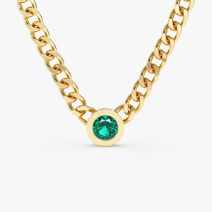 14k gold cuban chain necklace with emerald bezel