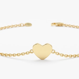 Solid Gold Heart Bracelet, Delicate Bracelet, Dainty Bracelet, Small Heart Bracelet 14k Rose, White, Yellow Gold, Gift for Her Sienna