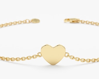 Solid Gold Heart Bracelet, Delicate Bracelet, Dainty Bracelet, Small Heart Bracelet 14k Rose, White, Yellow Gold, Gift for Her Sienna