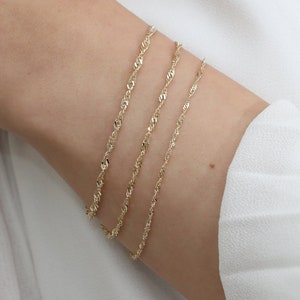Solid Gold Chain Bracelet, 14k Singapore Chain, Twisted Gold Bracelet, Dainty Gold Bracelet, Diamond Cut Gold Chain, 14k Solid Gold, Simi