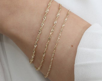 Solid Gold Chain Bracelet, 14k Singapore Chain, Twisted Gold Bracelet, Dainty Gold Bracelet, Diamond Cut Gold Chain, 14k Solid Gold, Simi