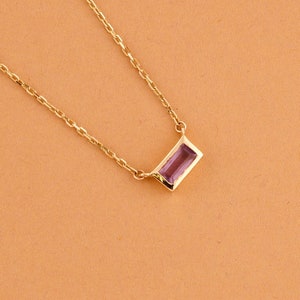 Small 14k Gold Amethyst Necklace, Amethyst Pendant Necklace, Natural Gemstone Necklace, 14k Rose, White, Yellow Gold, Birthstone, Teresa