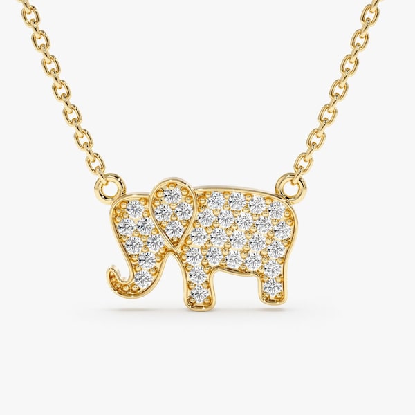 14K Gold Diamond Elephant Necklace, Good Luck Charm, Dainty Diamond Necklace, Elephant Necklace, Gift for Daughter, Boho Necklace, Zaya