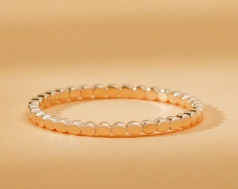 Dainty Solid Gold Ring, Flat Beaded Design, 1.5mm, Thin Gold Ring, Dot Design Simple Ring, 14k or 18k Perfect for Stacking, Subtle Hue, Drew