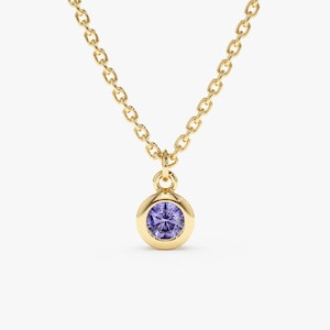 14k Gold Tanzanite Necklace, Birthstone Necklace, Gemstone Pendant, Bezel Setting, 14K White, Rose, Yellow, Birthday Gift, December, Vienna