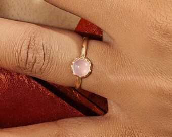14k Gold Rose Quartz Ring, Crown Setting, Large Solitaire Ring, Gem Of Love, Engagement Ring, Gift for Valentine, Bridal Gift, Amala
