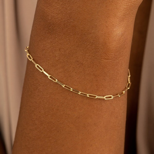 14K Gold Paperclip Bracelet, Solid Gold Chain Bracelet, Dainty Chain, In Trend Chain Bracelet in Gold, Delicate / NOT HOLLOW!, Talia