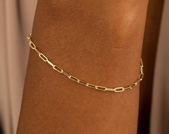 14K Gold Paperclip Bracelet, Solid Gold Chain Bracelet, Dainty Chain, In Trend Chain Bracelet in Gold, Delicate / NOT HOLLOW!, Talia