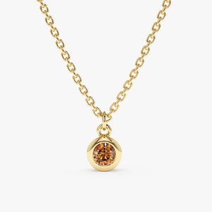 14k Solid Gold Citrine Necklace, November Birthstone, Gold Citrine Gemstone Charm, White, Rose, Yellow Gold, Mini Gemstone Pendant, Vienna