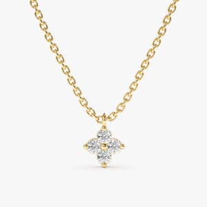 14k Gold and Diamond Necklace, Small Clover Necklace, Dainty Sparkling Chain, White Natural Diamonds and Solid Gold, Gift For Mom, Scarlett