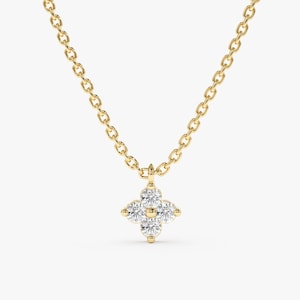14k Gold and Diamond Necklace, Small Clover Necklace, Dainty Sparkling Chain, White Natural Diamonds and Solid Gold, Gift For Mom, Scarlett