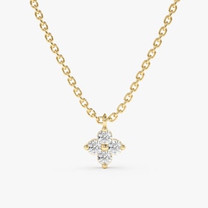 14k Gold and Diamond Necklace, Small Clover Necklace, Dainty Sparkling Chain, White Natural Diamonds and Solid Gold, Gift For Mom, Scarlett