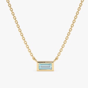 14k Gold Aquamarine Necklace, March Birthstone Necklace, 14k Rose, White, Yellow Gold, Baguette Aquamarine, Simple Gem Necklace, Teresa