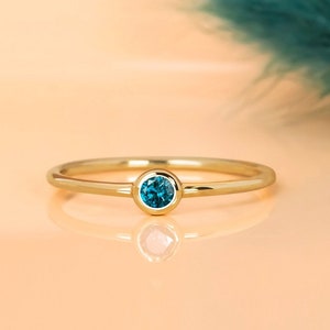 Blue Diamond Bezel Ring, 14k Solid Gold Ring, Blue Diamond Engagement Ring, Dainty Diamond Ring, Diamond Stacking Ring, 14k Gold, Vienna