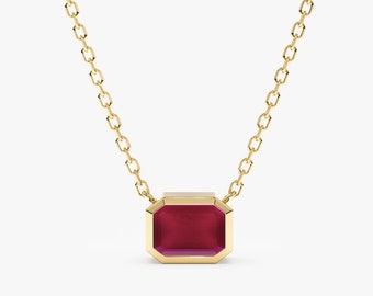 14k Gold Ruby Necklace, Natural Ruby Necklace, Can also be ordered in 18k Solid Gold, Ruby Charm Necklace, Octagon cut Genuine Ruby, Luisa