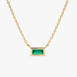 14k Gold Emerald Necklace, Emerald Necklace, Baguette Necklace, Solid Gold Necklace, Dainty Chain Necklace, Choker Necklace, Teresa