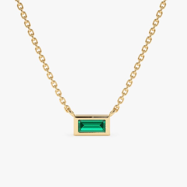 14k Gold Emerald Necklace, Emerald Necklace, Baguette Necklace, Solid Gold Necklace, Dainty Chain Necklace, Choker Necklace, Teresa