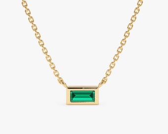 14k Gold Emerald Necklace, Emerald Necklace, Baguette Necklace, Solid Gold Necklace, Dainty Chain Necklace, Choker Necklace, Teresa