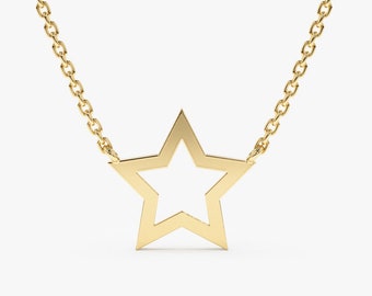 14k Gold Star Necklace, Cut Out Star Necklace, Celestial, Dainty Chain, Layering Necklace, Solid Gold,14k Rose, White, Yellow Gold, Skylar
