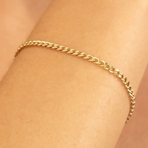 14k Solid Gold Chain Bracelet, Plain Gold Chain, 3mm Cuban Link Bracelet, Cuban Chain Bracelet, Yellow, Rose, White, Arm Stacking, Mira