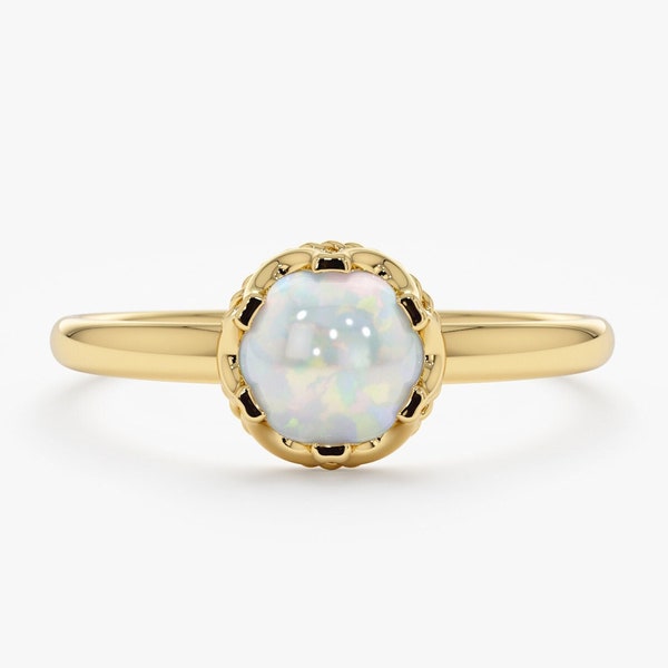 14k Gold Opal Ring, Engagement Ring, Birthstone Jewelry, Solitaire Ring, Ring for Women, Dainty Gold Ring, 14k Rose, White, Yellow, Amala
