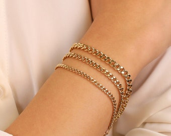 14k Genuine Gold Cuban Chain Bracelet, Curb Chain, Yellow, Rose, White Gold, Perfect for Arm Stacking, Unisex Gift, Gold Link Chain, Mira