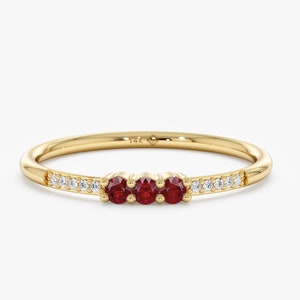 14k Diamond and Ruby Ring, Natural Gemstone and Diamonds, Stackable Ring, Children's birthstone, July Birthstone, Handmade Ring, Jamie